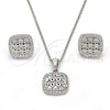 Sterling Silver Earring and Pendant Adult Set, with White Cubic Zirconia, Polished, Rhodium Finish, 10.175.0027
