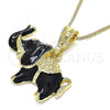 Oro Laminado Pendant Necklace, Gold Filled Style Elephant Design, Black Enamel Finish, Golden Finish, 04.380.0002.4.20