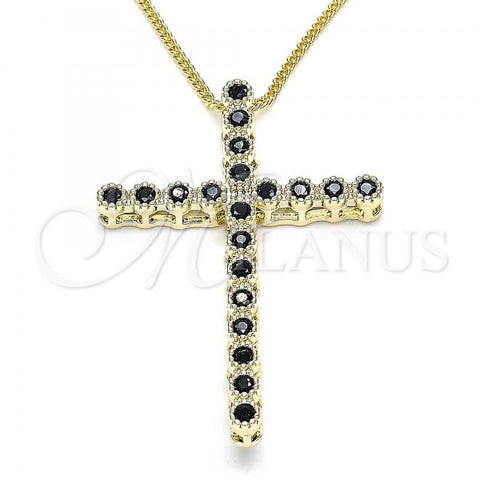 Oro Laminado Pendant Necklace, Gold Filled Style Cross Design, with Black Cubic Zirconia, Polished, Golden Finish, 04.284.0025.2.20