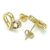 Oro Laminado Stud Earring, Gold Filled Style Heart Design, with Multicolor Micro Pave, Polished, Golden Finish, 02.156.0457.3