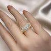 Oro Laminado Multi Stone Ring, Gold Filled Style Heart Design, with White Crystal, Polished, Golden Finish, 01.372.0002