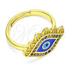 Oro Laminado Multi Stone Ring, Gold Filled Style Evil Eye Design, with Multicolor Micro Pave, Blue Enamel Finish, Golden Finish, 01.368.0009 (One size fits all)