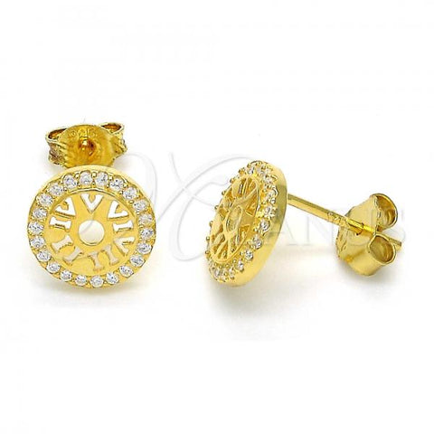 Sterling Silver Stud Earring, with White Micro Pave, Polished, Golden Finish, 02.292.0005.1