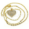 Oro Laminado Pendant Necklace, Gold Filled Style Heart Design, with White Micro Pave, Polished, Golden Finish, 04.156.0076.1.20