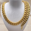 Stainless Steel Necklace and Bracelet, Miami Cuban Design, Polished, Golden Finish, 06.116.0034.1