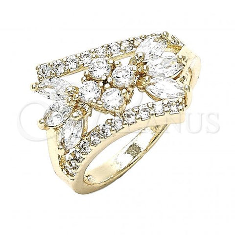 Oro Laminado Multi Stone Ring, Gold Filled Style with White Cubic Zirconia, Polished, Golden Finish, 01.210.0098.06 (Size 6)