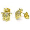 Oro Laminado Stud Earring, Gold Filled Style Turtle Design, with White Micro Pave, Polished, Golden Finish, 02.284.0047.1