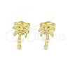 Oro Laminado Stud Earring, Gold Filled Style Tree Design, Polished, Golden Finish, 02.156.0609