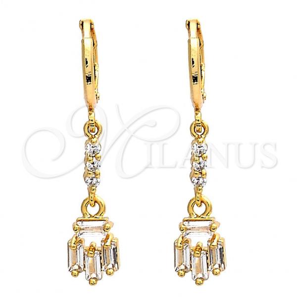 Oro Laminado Long Earring, Gold Filled Style with White Cubic Zirconia, Polished, Golden Finish, 02.205.0035