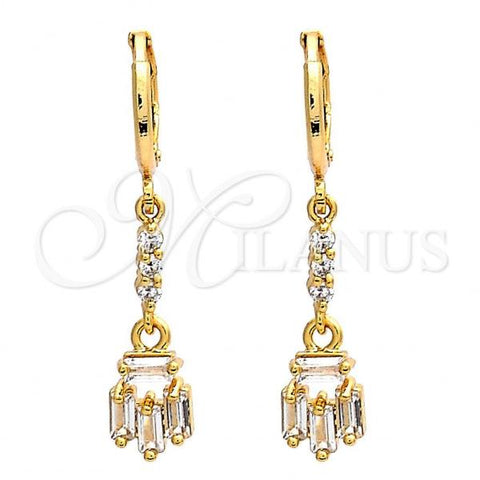 Oro Laminado Long Earring, Gold Filled Style with White Cubic Zirconia, Polished, Golden Finish, 02.205.0035