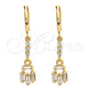Oro Laminado Long Earring, Gold Filled Style with White Cubic Zirconia, Polished, Golden Finish, 02.205.0035