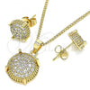 Oro Laminado Earring and Pendant Adult Set, Gold Filled Style with White Micro Pave, Polished, Golden Finish, 10.344.0017