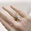 Oro Laminado Multi Stone Ring, Gold Filled Style Wings Design, with White Cubic Zirconia, Polished, Golden Finish, 01.266.0060