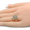 Oro Laminado Multi Stone Ring, Gold Filled Style Turtle Design, with White and Ruby Micro Pave, Polished, Golden Finish, 01.100.0001.09 (Size 9)