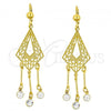 Oro Laminado Chandelier Earring, Gold Filled Style with White Crystal, Diamond Cutting Finish, Golden Finish, 02.211.0009