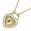 Oro Laminado Pendant Necklace, Gold Filled Style Lock and Heart Design, with White Micro Pave, Polished, Golden Finish, 04.156.0287.18