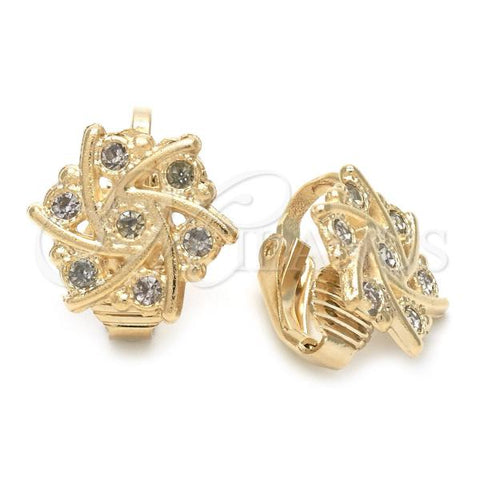 Oro Laminado Leverback Earring, Gold Filled Style Flower Design, with White Cubic Zirconia, Polished, Golden Finish, 02.09.0157
