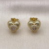 Oro Laminado Stud Earring, Gold Filled Style Heart Design, with White Cubic Zirconia, Polished, Golden Finish, 02.156.0700