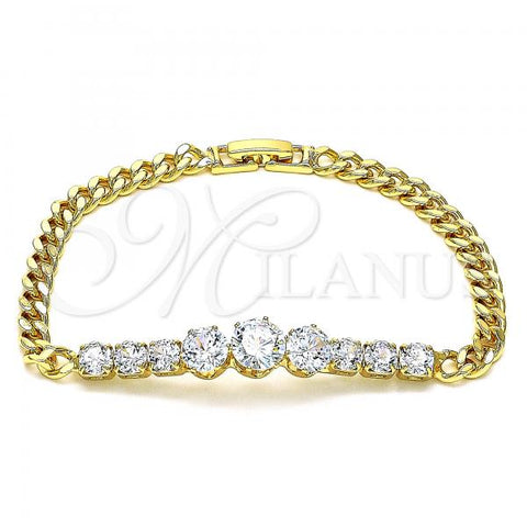Oro Laminado Fancy Bracelet, Gold Filled Style with White Cubic Zirconia, Polished, Golden Finish, 03.283.0078.08