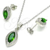 Sterling Silver Earring and Pendant Adult Set, with Green Cubic Zirconia and White Micro Pave, Polished, Rhodium Finish, 10.175.0068.2