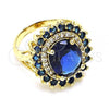Oro Laminado Multi Stone Ring, Gold Filled Style with Sapphire Blue and White Cubic Zirconia, Polished, Golden Finish, 01.346.0021.4.09