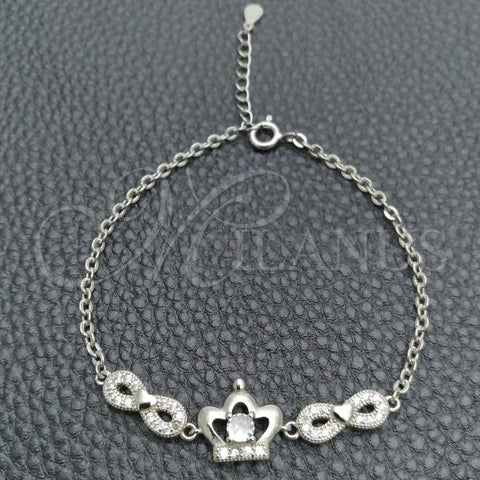 Sterling Silver Fancy Bracelet, Infinite Design, with White Cubic Zirconia, Polished, Silver Finish, 03.398.0009.07