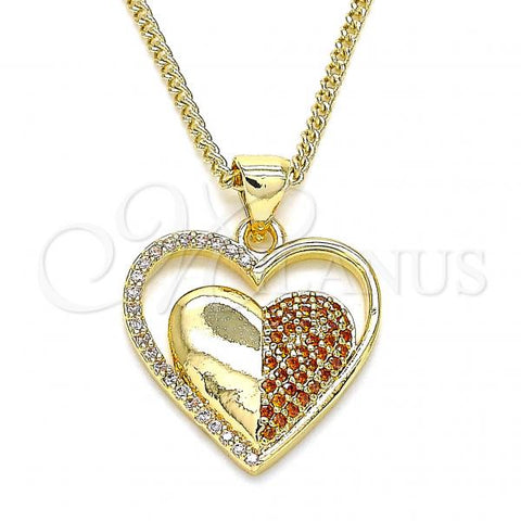 Oro Laminado Pendant Necklace, Gold Filled Style Heart Design, with Garnet and White Micro Pave, Polished, Golden Finish, 04.156.0360.1.20