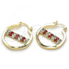 Oro Laminado Small Hoop, Gold Filled Style with Garnet and White Cubic Zirconia, Polished, Golden Finish, 02.122.0097.1.25