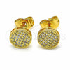 Oro Laminado Stud Earring, Gold Filled Style with White Micro Pave, Polished, Golden Finish, 02.344.0040