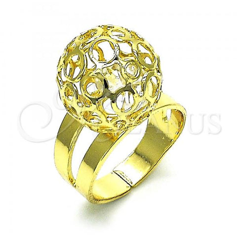 Oro Laminado Elegant Ring, Gold Filled Style Ball and Filigree Design, with White Crystal, Polished, Golden Finish, 01.383.0003