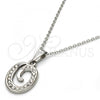 Stainless Steel Pendant Necklace, Initials and Rolo Design, with White Crystal, Polished, Steel Finish, 04.238.0024.18