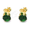 Oro Laminado Stud Earring, Gold Filled Style with Green Cubic Zirconia, Polished, Golden Finish, 5.128.039.2