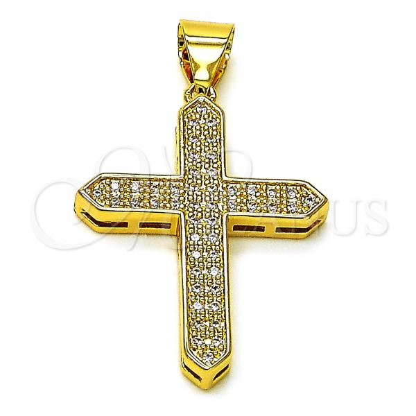 Oro Laminado Religious Pendant, Gold Filled Style Cross Design, with White Cubic Zirconia, Polished, Golden Finish, 05.342.0223