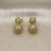 Oro Laminado Stud Earring, Gold Filled Style Ball Design, with White Micro Pave, Polished, Golden Finish, 02.341.0188
