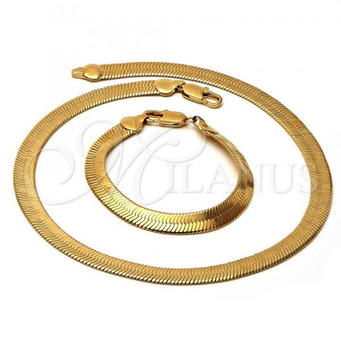 Oro Laminado Necklace and Bracelet, Gold Filled Style Herringbone Design, Polished, Golden Finish, 5.221.004.24