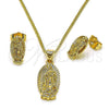 Oro Laminado Earring and Pendant Adult Set, Gold Filled Style Guadalupe Design, Polished, Golden Finish, 10.60.0005