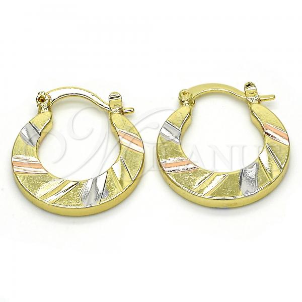 Oro Laminado Small Hoop, Gold Filled Style Diamond Cutting Finish, Tricolor, 02.102.0058.20