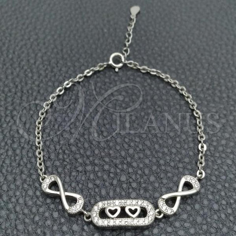 Sterling Silver Fancy Bracelet, Heart Design, with White Cubic Zirconia, Polished, Silver Finish, 03.398.0002.07