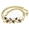 Oro Laminado Fancy Bracelet, Gold Filled Style Flower and Leaf Design, with Black and White Cubic Zirconia, Polished, Golden Finish, 03.63.2129.1.07