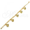 Gold Tone Charm Anklet , Rattle Charm and Elephant Design, Polished, Golden Finish, 03.63.1755.10.GT