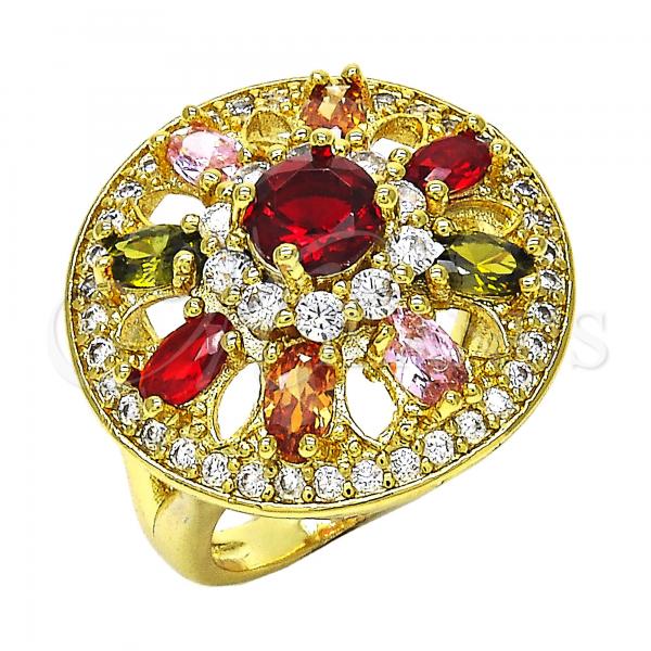 Oro Laminado Multi Stone Ring, Gold Filled Style with Multicolor and White Cubic Zirconia, Polished, Golden Finish, 01.266.0027.07 (Size 7)