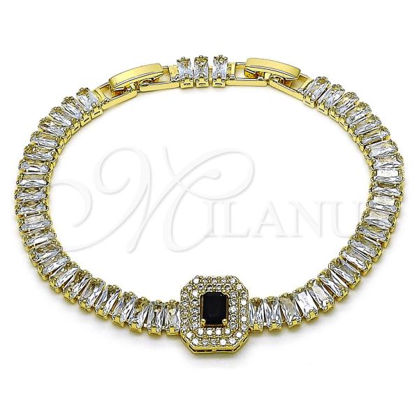 Oro Laminado Tennis Bracelet, Gold Filled Style Baguette and Cluster Design, with Black and White Cubic Zirconia, Polished, Golden Finish, 03.284.0037.4.08