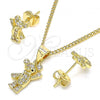 Oro Laminado Earring and Pendant Adult Set, Gold Filled Style Teddy Bear Design, Polished, Golden Finish, 10.156.0232