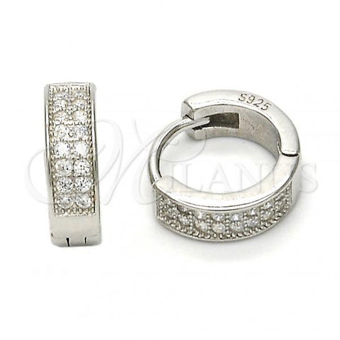 Sterling Silver Huggie Hoop, with White Micro Pave, Polished, Rhodium Finish, 02.175.0076.10