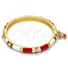 Oro Laminado Individual Bangle, Gold Filled Style Butterfly and Bow Design, with White Crystal, Red Enamel Finish, Golden Finish, 07.254.0001.1.03 (06 MM Thickness, Size 3 - 2.00 Diameter)