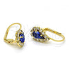 Oro Laminado Leverback Earring, Gold Filled Style Teardrop Design, with Sapphire Blue and White Crystal, Polished, Golden Finish, 5.125.012.1
