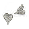 Sterling Silver Stud Earring, Heart Design, with White Micro Pave, Polished, Rhodium Finish, 02.286.0018