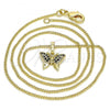 Oro Laminado Pendant Necklace, Gold Filled Style Butterfly Design, with Black Micro Pave, Polished, Golden Finish, 04.316.0003.2.20