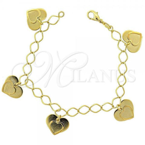 Oro Laminado Charm Bracelet, Gold Filled Style Heart Design, Polished, Golden Finish, 030.011.07