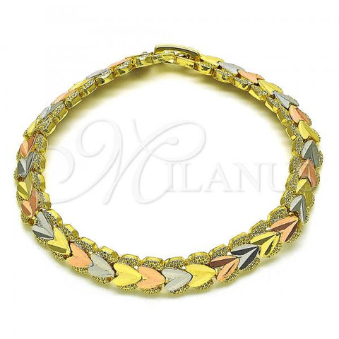 Oro Laminado Fancy Bracelet, Gold Filled Style Heart Design, Diamond Cutting Finish, Tricolor, 03.380.0142.07